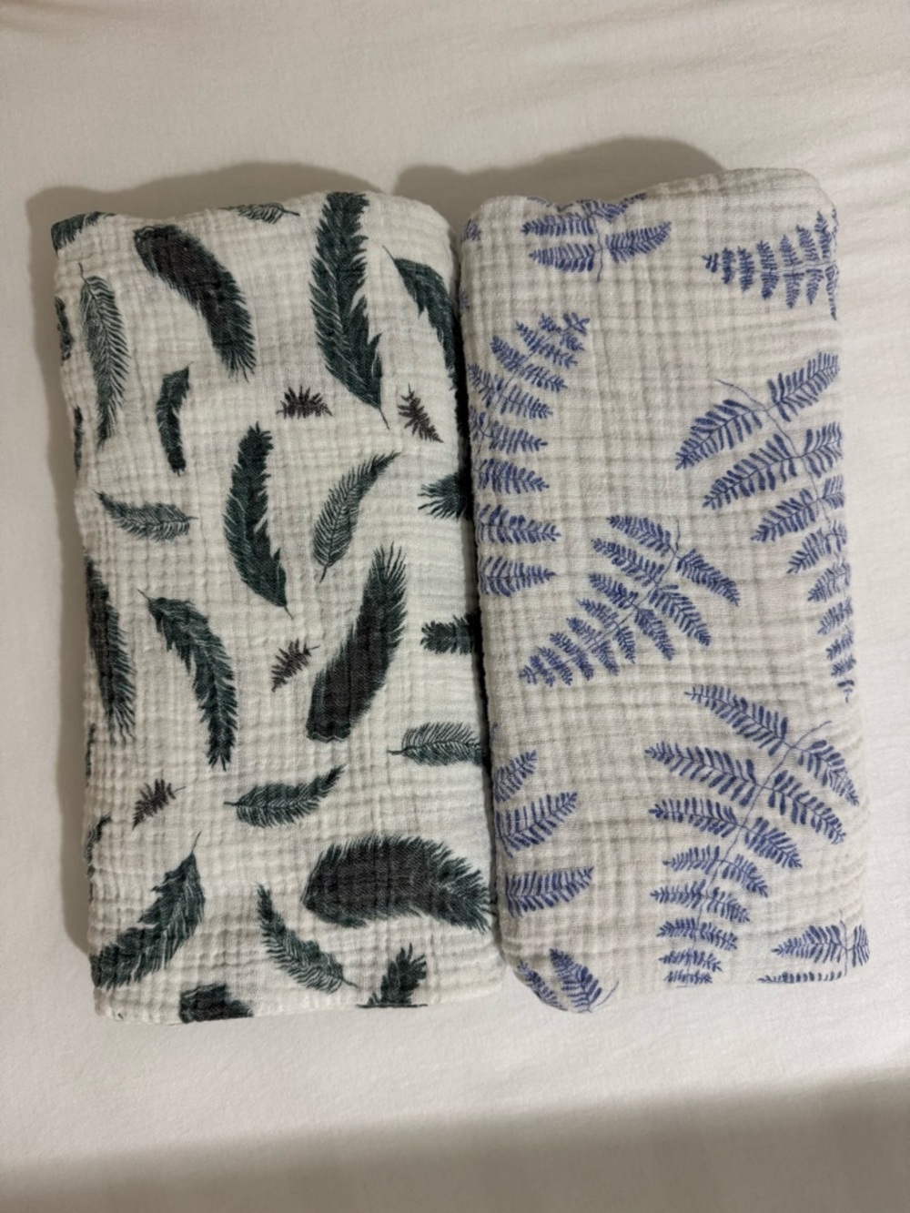 Margaux & May Lightweight White Cotton Scarf with Green and Blue Floral Print